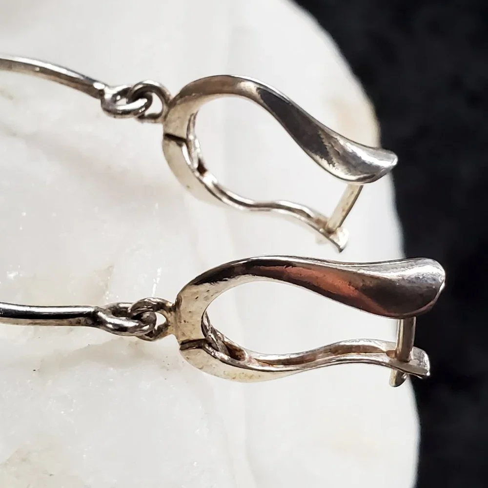 Sterling Silver 925 Earrings Natural Black Onyx Abstract Designer Silversmith